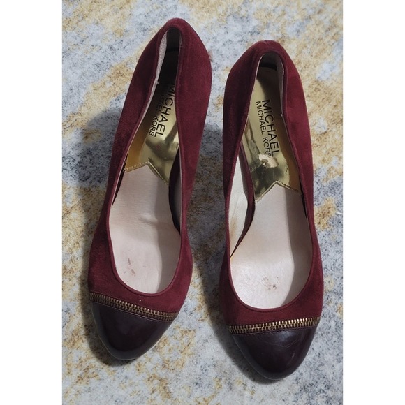 Michael Kors Women's Suede Leather Red Burgundy Heels Pumps Size 8 M - Picture 1 of 10